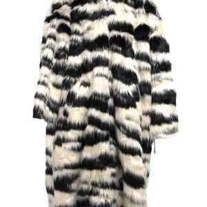 UGG Women's Koko Oversized Faux Fur Coat in Black And Cream SZ XS/S